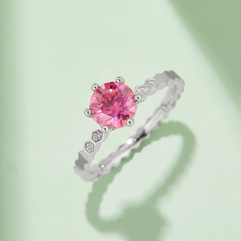 直臂微镶尚美蜂巢S925银镀白金MoissaniteWomen's Ring1ctD级
